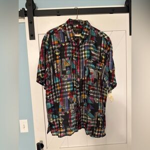 Sogno Men Short Sleeve Shirt SZ XL 54 Italy Italian‎ Hidden Buttons Geometric